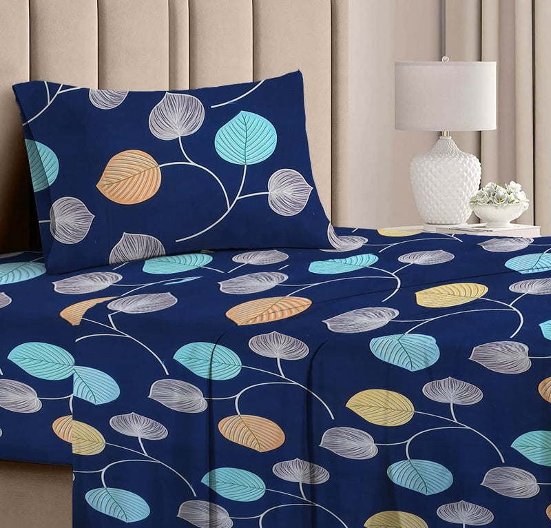 BSB HOME بي إس بي هوم® 100% قطن 160 TC شراشف مفردة مطبوعة بالزهور والمربعات مع غطاء وسادة بحجم كينغ، (60X90 بوصة، 5 × 7 أقدام، أصفر مائل إلى البني) - Image 3