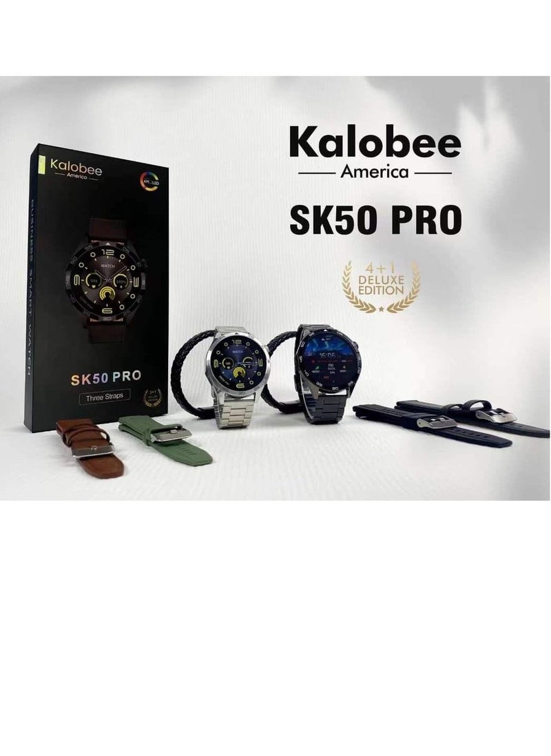 SK 50 Pro Smart Watch AMOLED Screen with 3 Straps an additional Bracelet and Wireless Charging Multicolour