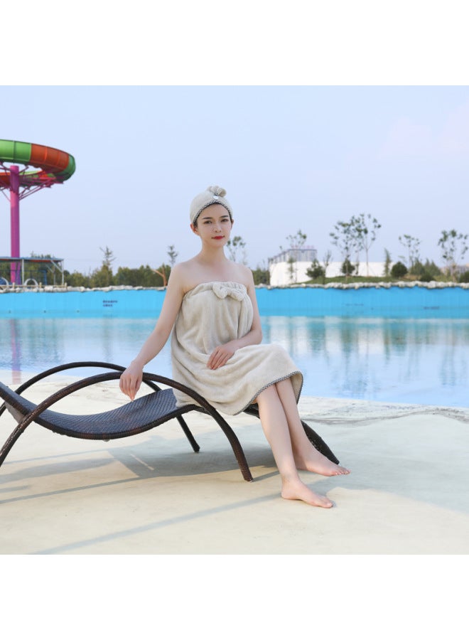 Coral Fleece Bath Skirt Tube Top Wearable Bath Towel Adult Absorbent Quick-drying Bath Skirt Hair Drying Cap Suit