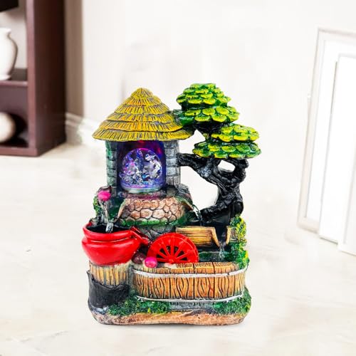 BIANCO Polyresin Waterfall Fountain with LED Lights & Adjustable Speed Control for Living Room, Bedroom & Office 25.5 Cm | Stress Relief & Positive Energy Décor | Tabletop Water Fountain (GHF319) - Image 3