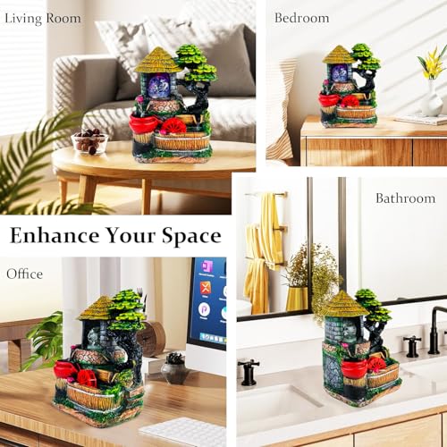 BIANCO Polyresin Waterfall Fountain with LED Lights & Adjustable Speed Control for Living Room, Bedroom & Office 25.5 Cm | Stress Relief & Positive Energy Décor | Tabletop Water Fountain (GHF319) - Image 5