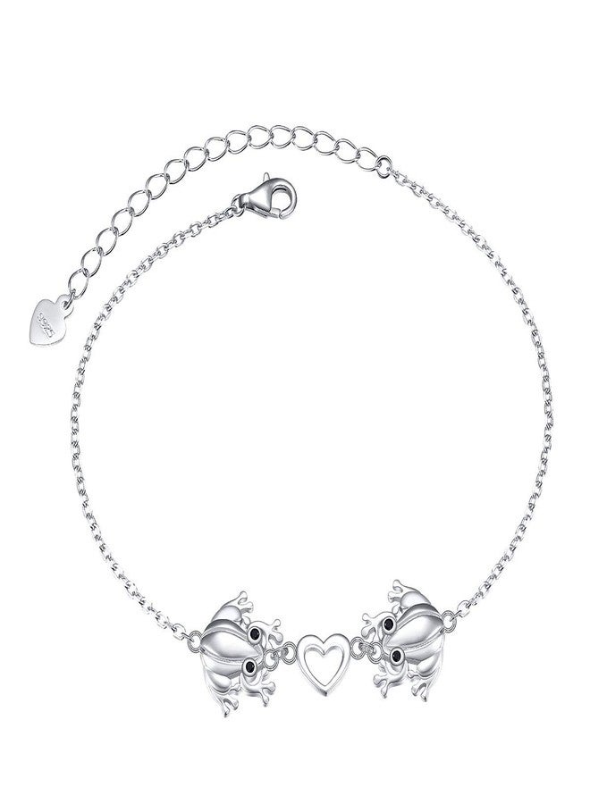ALPHM S925 Sterling Silver Frog Link Animal Heart Toad Bracelet for Women Jewelry - Image 1