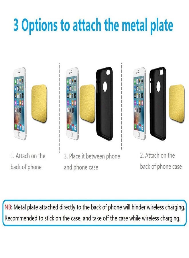 ACKLLR 8 Pieces Phone Car Mount Metal Plate with Adhesive for Magnetic Cradle-Less Mount,Cell Phone, GPS and Tablet Holder, 4 Rectangular and 4 Round, Black, Silver, Gold, Rose Gold - Image 3