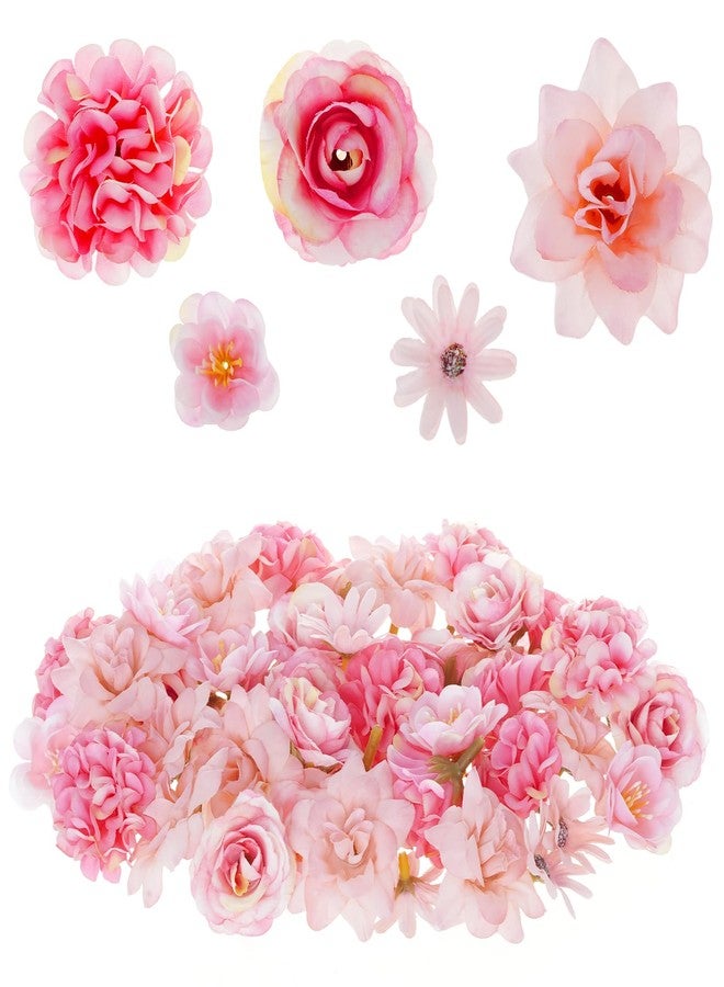 phnydreg 50pcs Faux Artificial Flower Heads Small Flower Heads for Birthday Wedding Baby Shower Cake Decoration DIY Craft(Pink) - Image 1