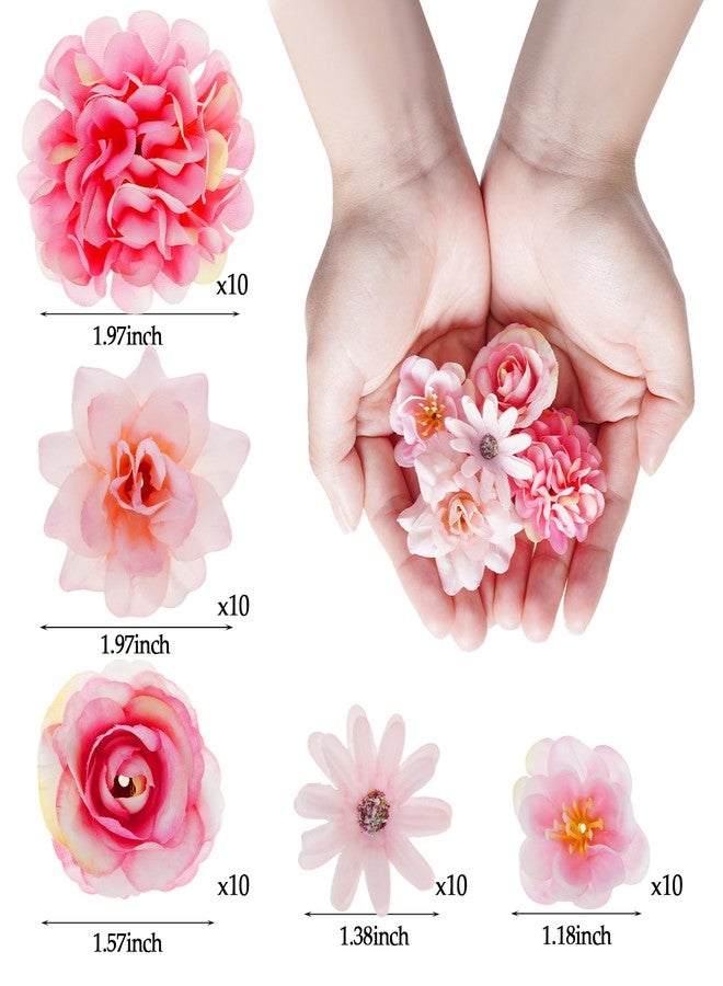 phnydreg 50pcs Faux Artificial Flower Heads Small Flower Heads for Birthday Wedding Baby Shower Cake Decoration DIY Craft(Pink) - Image 2