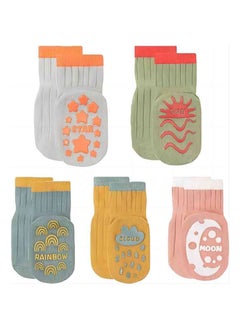 iMissiu 5 Pcs Baby Socks with Non Slip Grips Breathable Soft Cotton Socks for Infants Toddlers Kids Boys Girls 1-3 Year  - Image 1