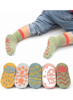 iMissiu 5 Pcs Baby Socks with Non Slip Grips Breathable Soft Cotton Socks for Infants Toddlers Kids Boys Girls 1-3 Year  - Image 3