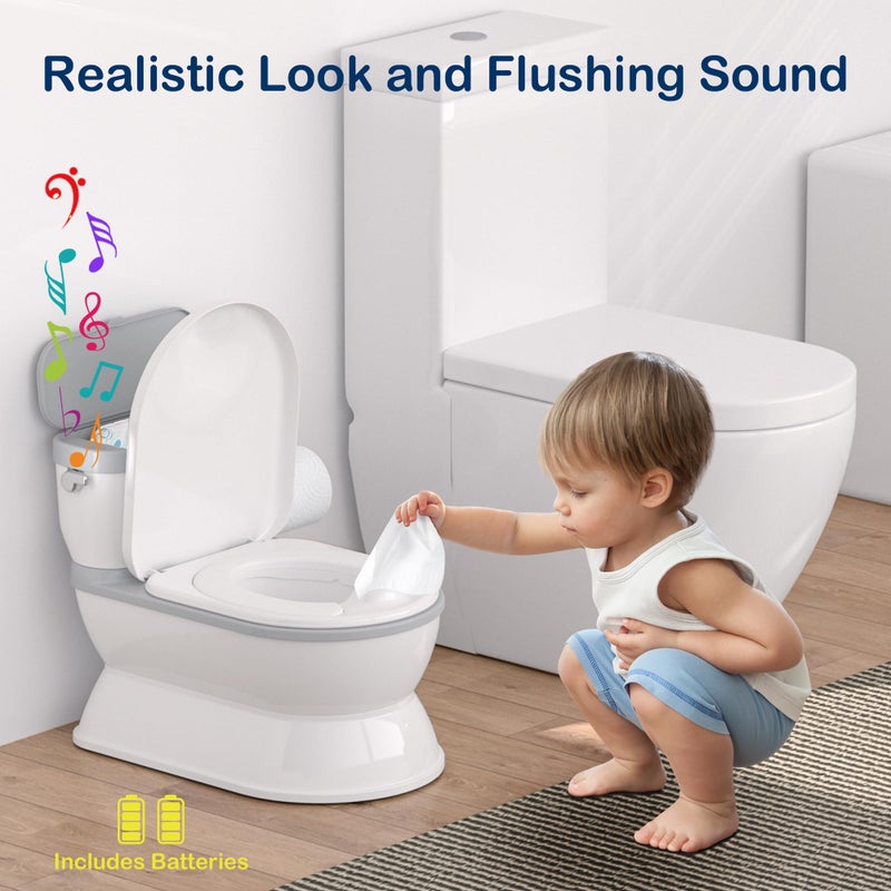 CheerTry 2-in-1 Toddler Potty Training Toilet - Larger Potty Chair & Detachable Training Seat for Boys & Girls Ages 1-3 with Flushing Sound, Wipes Storage, Toilet Paper Holder - Grey - Image 2