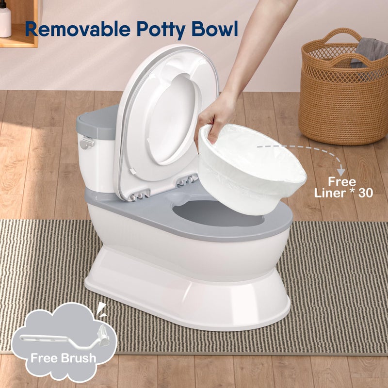 CheerTry 2-in-1 Toddler Potty Training Toilet - Larger Potty Chair & Detachable Training Seat for Boys & Girls Ages 1-3 with Flushing Sound, Wipes Storage, Toilet Paper Holder - Grey - Image 5
