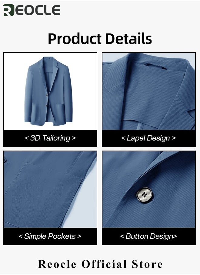 REOCLE Men's Casual Knit Blazer Business Suit Jacket Slim Fit 2 Button Lightweight Unlined Sport Coat Long-Sleeve Classic-fit Blazer  - Image 5