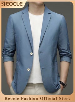 REOCLE Men's Casual Knit Blazer Business Suit Jacket Slim Fit 2 Button Lightweight Unlined Sport Coat Long-Sleeve Classic-fit Blazer  - Image 1