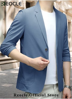 REOCLE Men's Casual Knit Blazer Business Suit Jacket Slim Fit 2 Button Lightweight Unlined Sport Coat Long-Sleeve Classic-fit Blazer  - Image 2