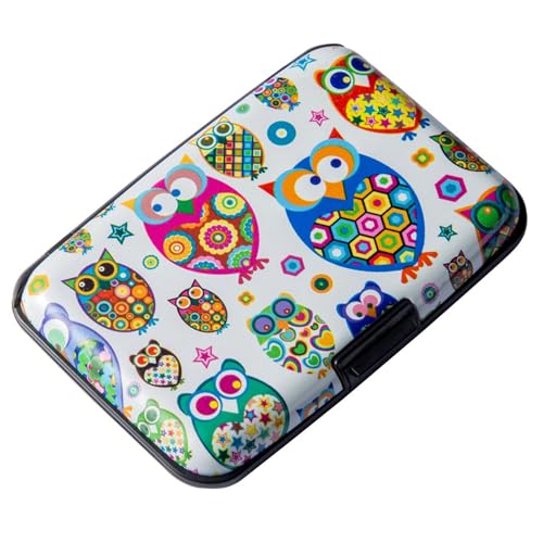 ELFISH Mini RFID Aluminum Wallet Credit Cards Holder Business Card Case Metal ID Case for Men Women (Owl) - Image 1