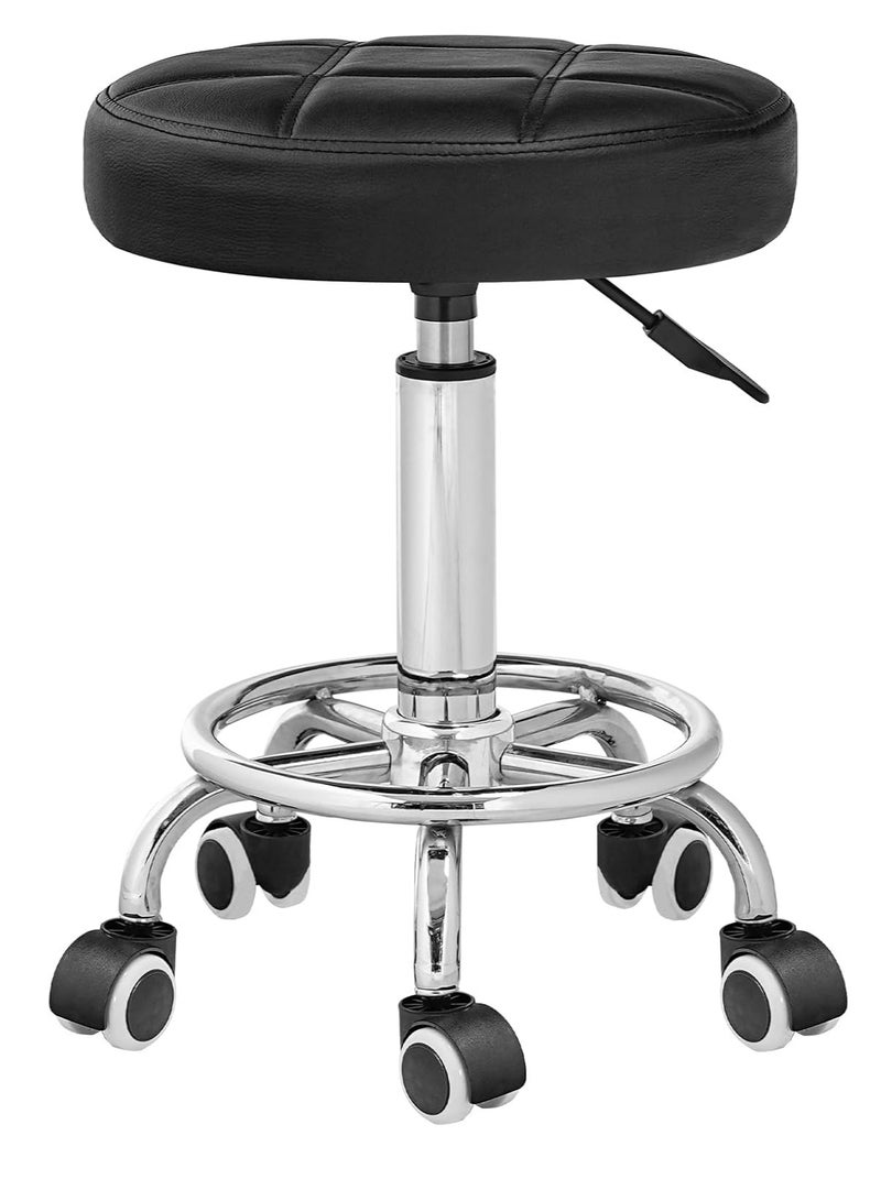 Generic Swivel Swivel Chair with Wheels, Adjustable Height Swivel Chair, PU Leather Chair, Swivel Drawing Chair with Footrest, for Beauty Shop, Hair Salon, Studio, Black - Image 1