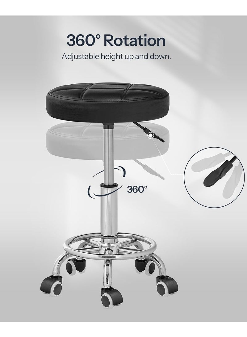 Generic Swivel Swivel Chair with Wheels, Adjustable Height Swivel Chair, PU Leather Chair, Swivel Drawing Chair with Footrest, for Beauty Shop, Hair Salon, Studio, Black - Image 2