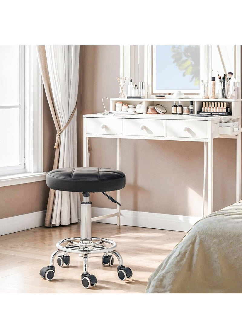 Generic Swivel Swivel Chair with Wheels, Adjustable Height Swivel Chair, PU Leather Chair, Swivel Drawing Chair with Footrest, for Beauty Shop, Hair Salon, Studio, Black - Image 3