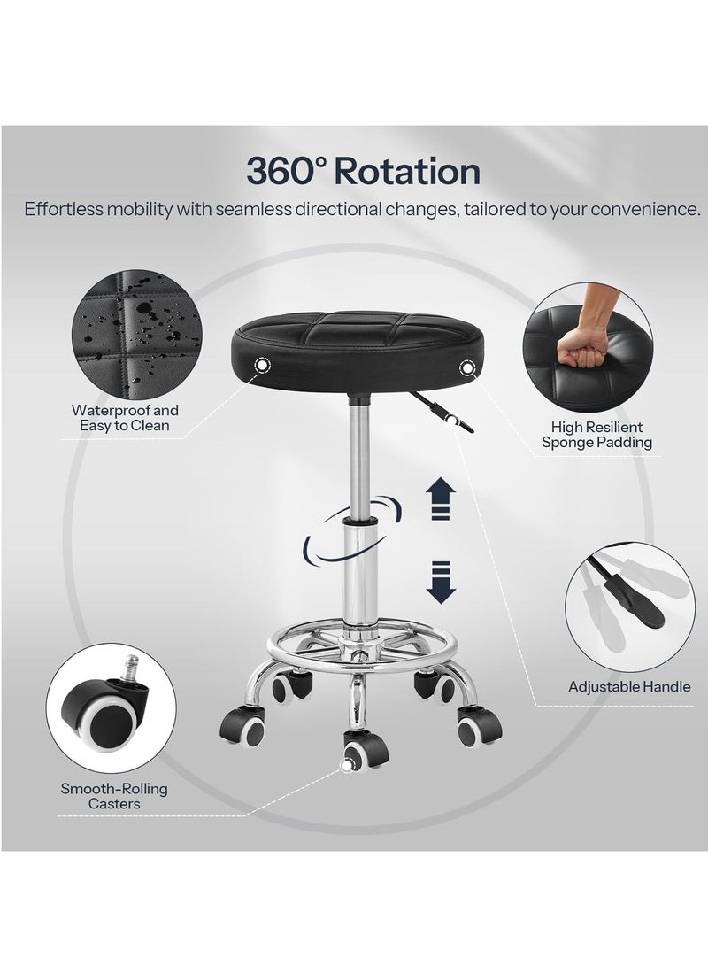 Generic Swivel Swivel Chair with Wheels, Adjustable Height Swivel Chair, PU Leather Chair, Swivel Drawing Chair with Footrest, for Beauty Shop, Hair Salon, Studio, Black - Image 4