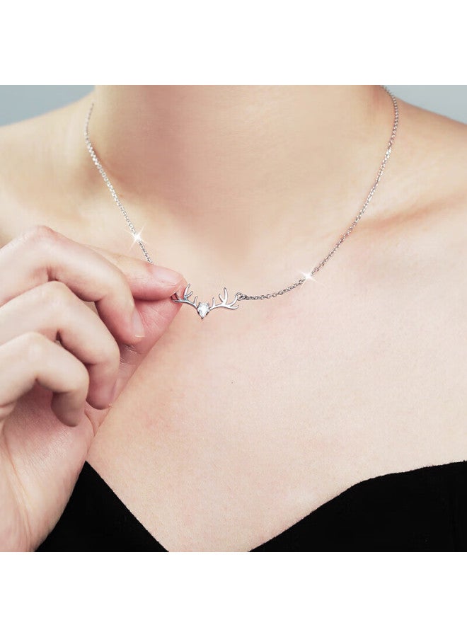 Manhe S925 Silver Deer With You Necklace For Women, elry Pendant, New Year Birthday Gift For Wife Or Girlfriend