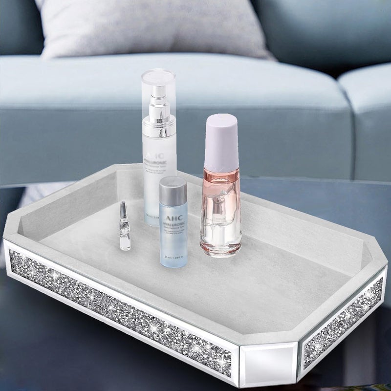 Wocred Mirror Perfume Tray fits Dresser Bedroom,Crushed Diamond Bathroom Box, Vanity Tray,Decorative Serving Tray for Coffee Table Decor(15â€x 10â€x 2â€) - Image 2