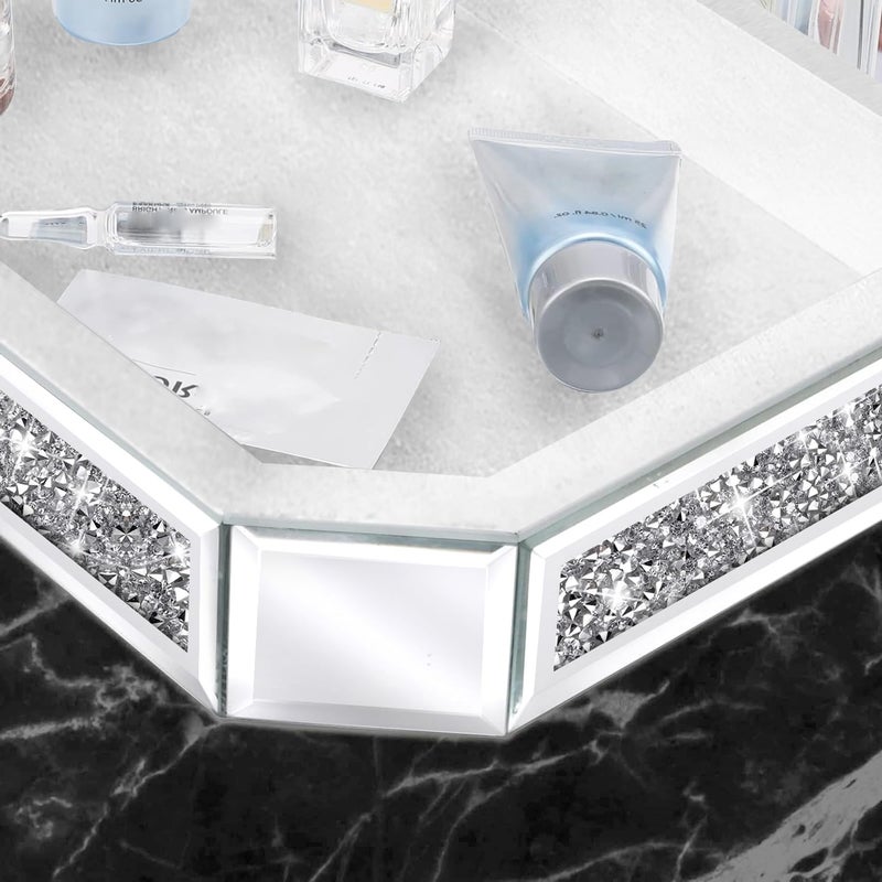 Wocred Mirror Perfume Tray fits Dresser Bedroom,Crushed Diamond Bathroom Box, Vanity Tray,Decorative Serving Tray for Coffee Table Decor(15â€x 10â€x 2â€) - Image 4