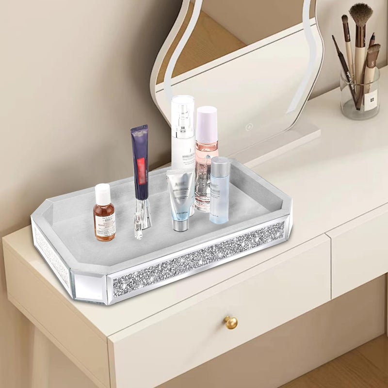 Wocred Mirror Perfume Tray fits Dresser Bedroom,Crushed Diamond Bathroom Box, Vanity Tray,Decorative Serving Tray for Coffee Table Decor(15â€x 10â€x 2â€) - Image 5