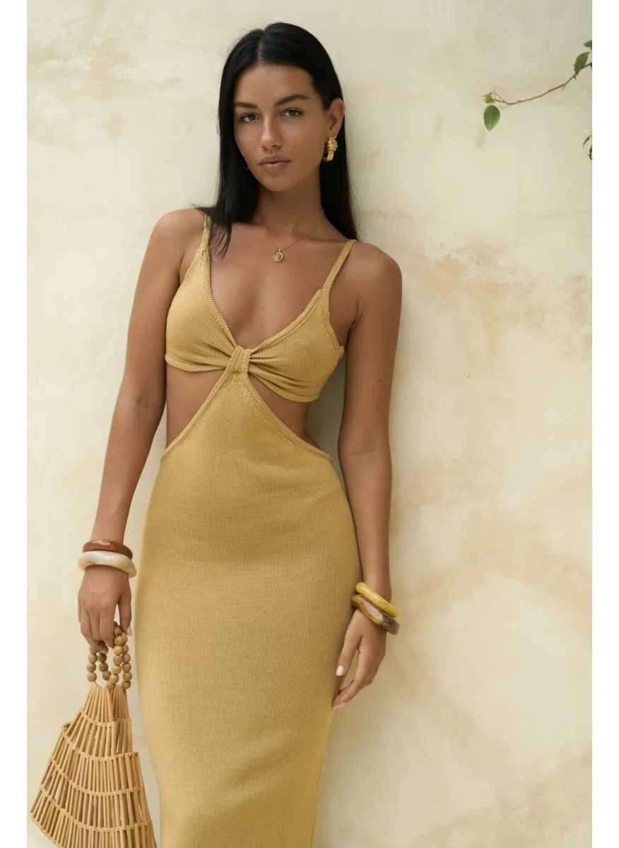 Bohemai Renata Front Detail Mustard Knit Dress