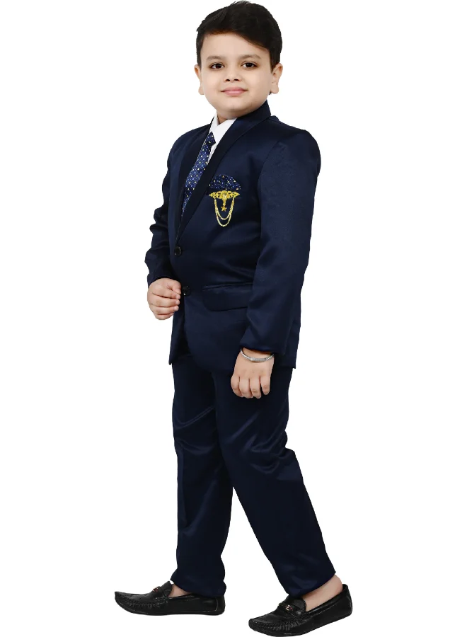 BT DEZINES Royal Blue Satin Suit Set for Boys