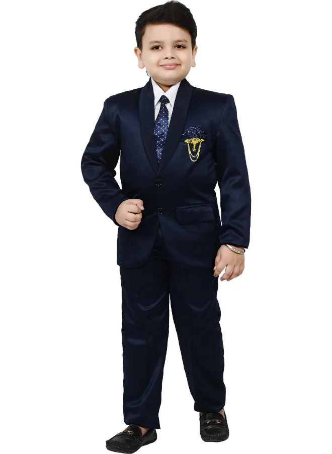 BT DEZINES Royal Blue Satin Suit Set for Boys