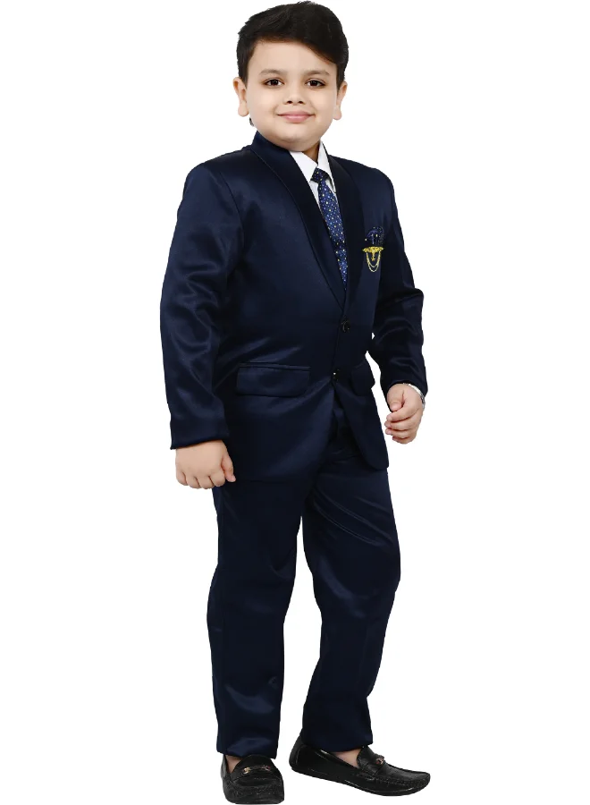 BT DEZINES Royal Blue Satin Suit Set for Boys