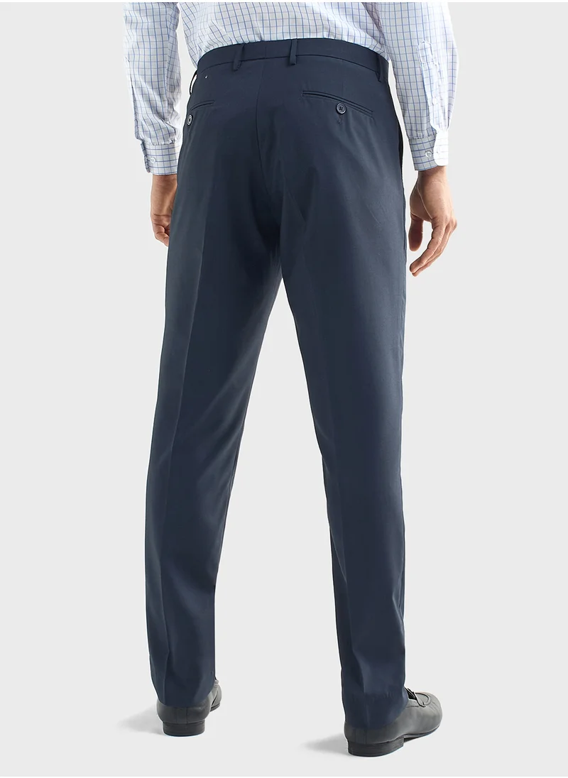 FAV Solid Regular Fit Flexi Waist Trousers with Pocket