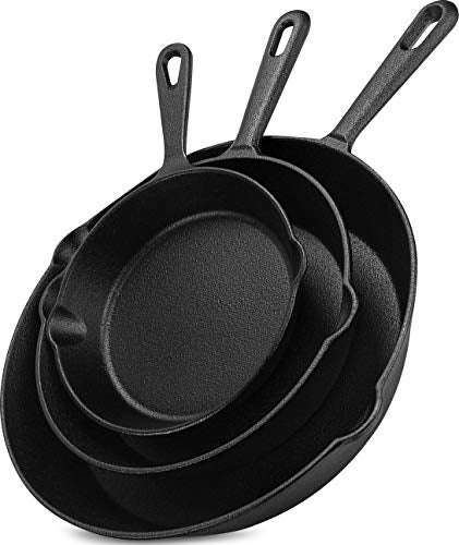 Utopia Kitchen Utopia Kitchen Cast iron Skillets 3 Piece Set Chefs Pan Pre Seasoned Cast iron Skillets 6 8  10 Inches Easy Use in the Oven Stove Grill or Campfire Black 