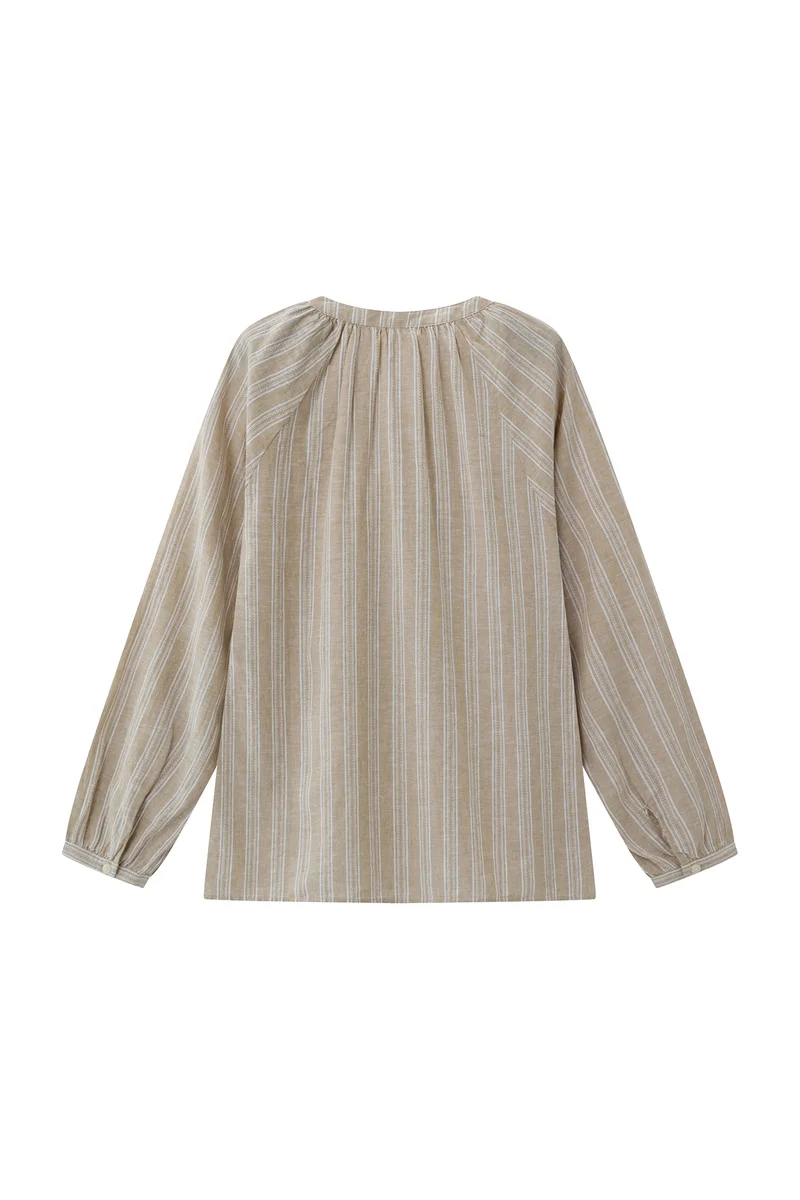 جيوردانو قميص نسائي برقبة سبعة وأزرار أمامية من قماش دوبي باللون البني