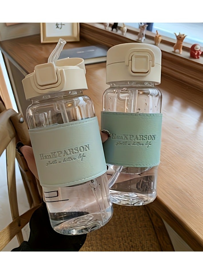 Generic 500ml/17oz Plastic Water Bottle with Straw & Cleaning Brush, Leakproof Flip Top, BPA-Free, Round Shape, Hand Wash Care, Ideal for Sports, Fitness & Travel - Pack of 1 - Image 2