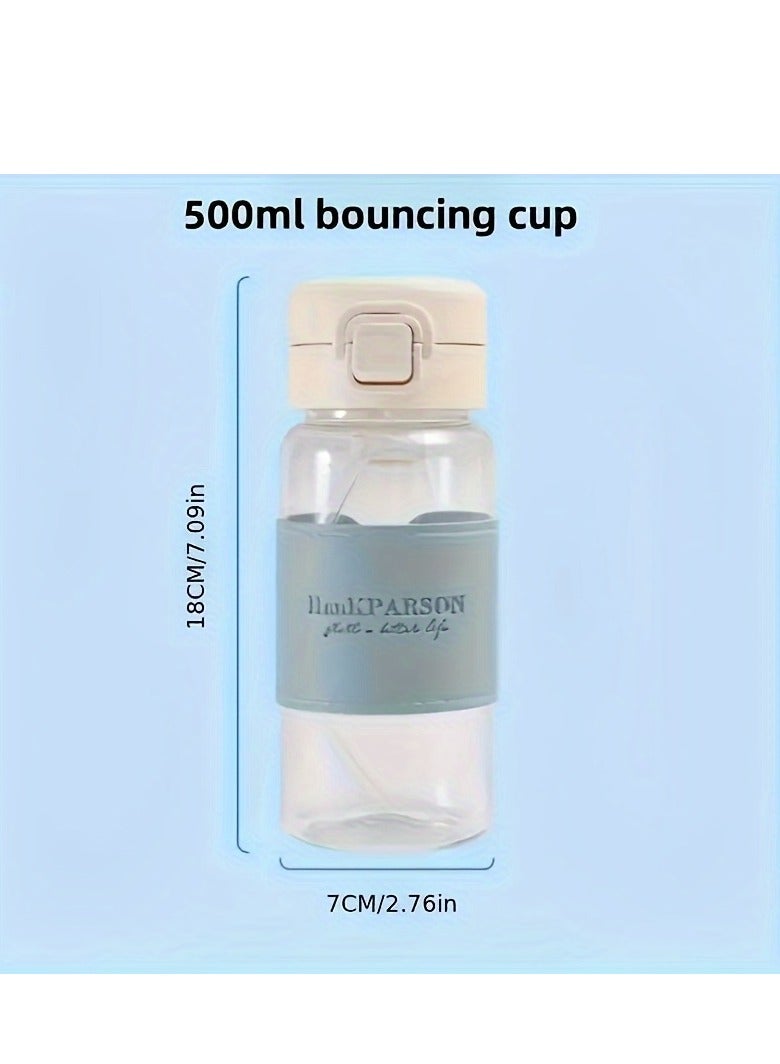 Generic 500ml/17oz Plastic Water Bottle with Straw & Cleaning Brush, Leakproof Flip Top, BPA-Free, Round Shape, Hand Wash Care, Ideal for Sports, Fitness & Travel - Pack of 1 - Image 4