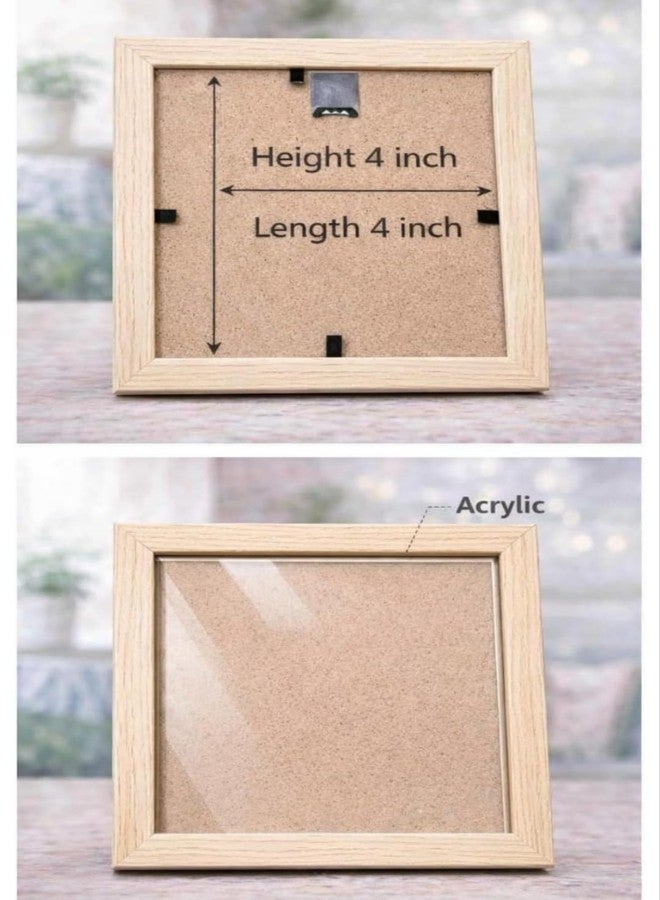 إطار صور خشبي طبيعي صغير مع أكريليك، 4×4 بوصة، مربع، مجموعة من 4 قطع - Image 2