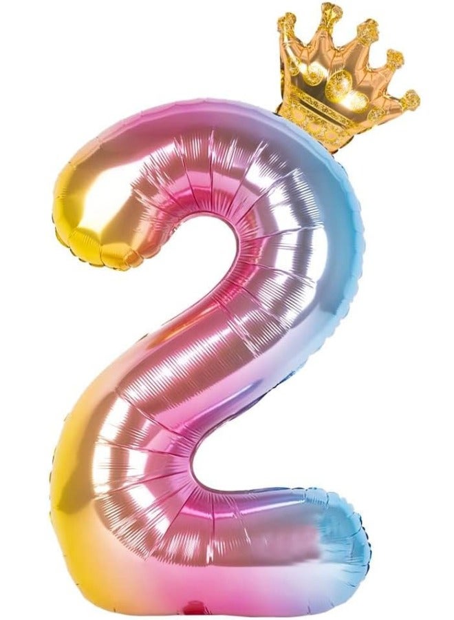 Number 2 Balloon with Detachable Crown, Easy Inflate and deflate reusable, Premium Foil Mylar Balloons for Birthdays, Anniversaries, and Party Decorations(40 inch, Multicolor） - Image 1