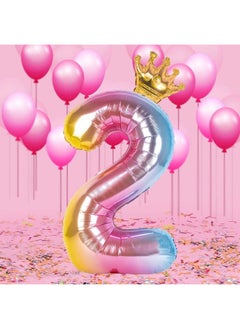 Generic Number 2 Balloon with Detachable Crown, Easy Inflate and deflate reusable, Premium Foil Mylar Balloons for Birthdays, Anniversaries, and Party Decorations(40 inch, Multicolor）  - Image 5