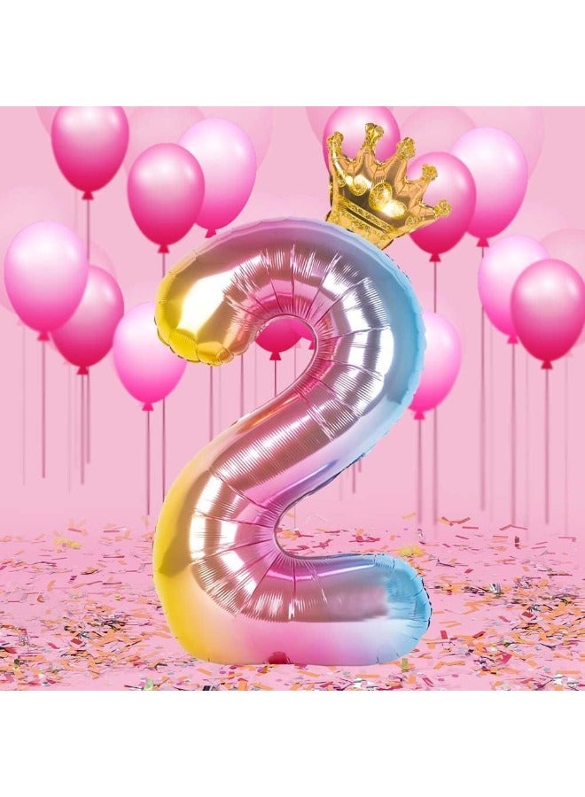 Number 2 Balloon with Detachable Crown, Easy Inflate and deflate reusable, Premium Foil Mylar Balloons for Birthdays, Anniversaries, and Party Decorations(40 inch, Multicolor） - Image 5