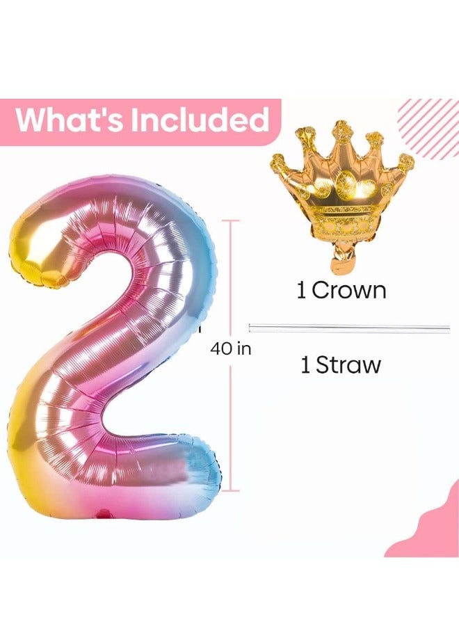 Number 2 Balloon with Detachable Crown, Easy Inflate and deflate reusable, Premium Foil Mylar Balloons for Birthdays, Anniversaries, and Party Decorations(40 inch, Multicolor） - Image 2