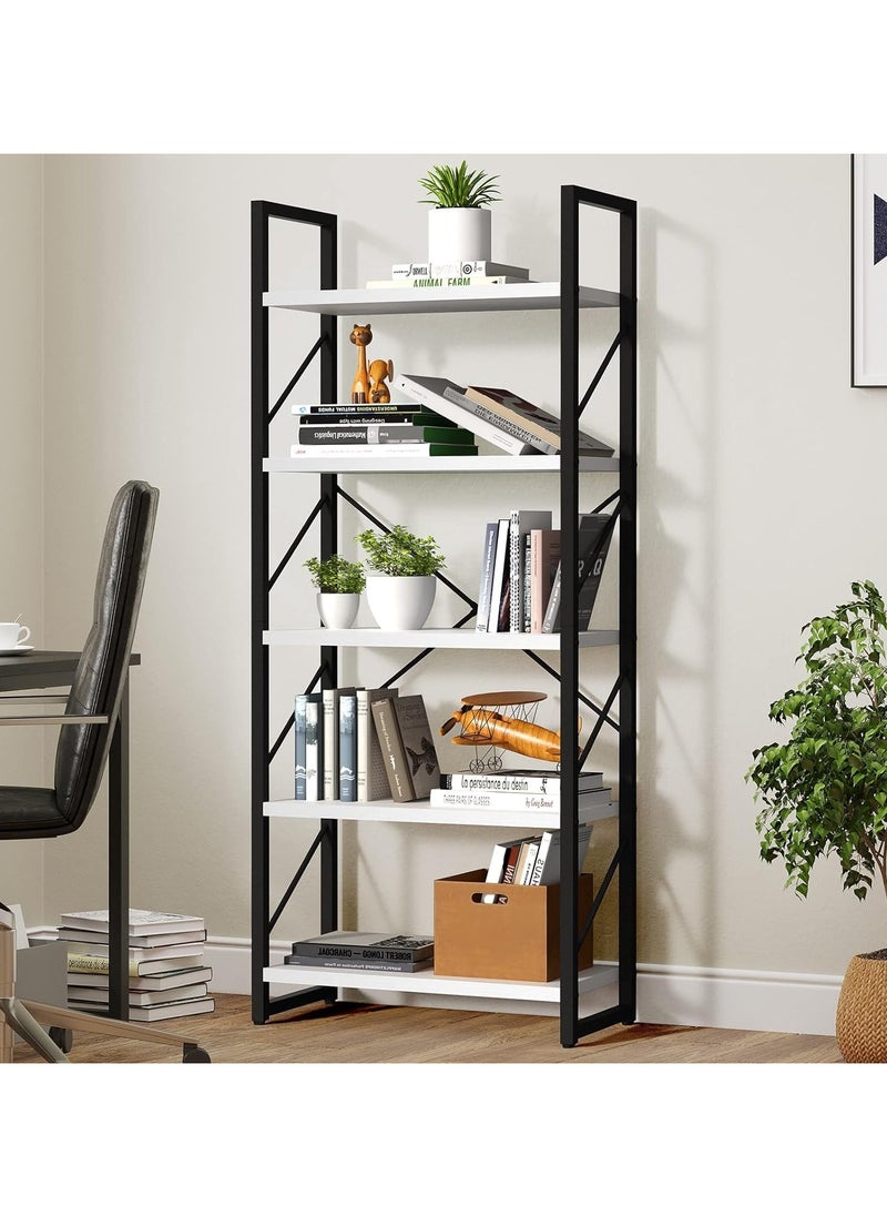 Chulovs - 5 Tiers Bookshelf, Classically Modern White Bookshelf, Wood and Metal Storage Book Rack, Storage Rack Shelves in Living Room/Home/Office, Books Holder Organizer for Books/Movies - Image 1