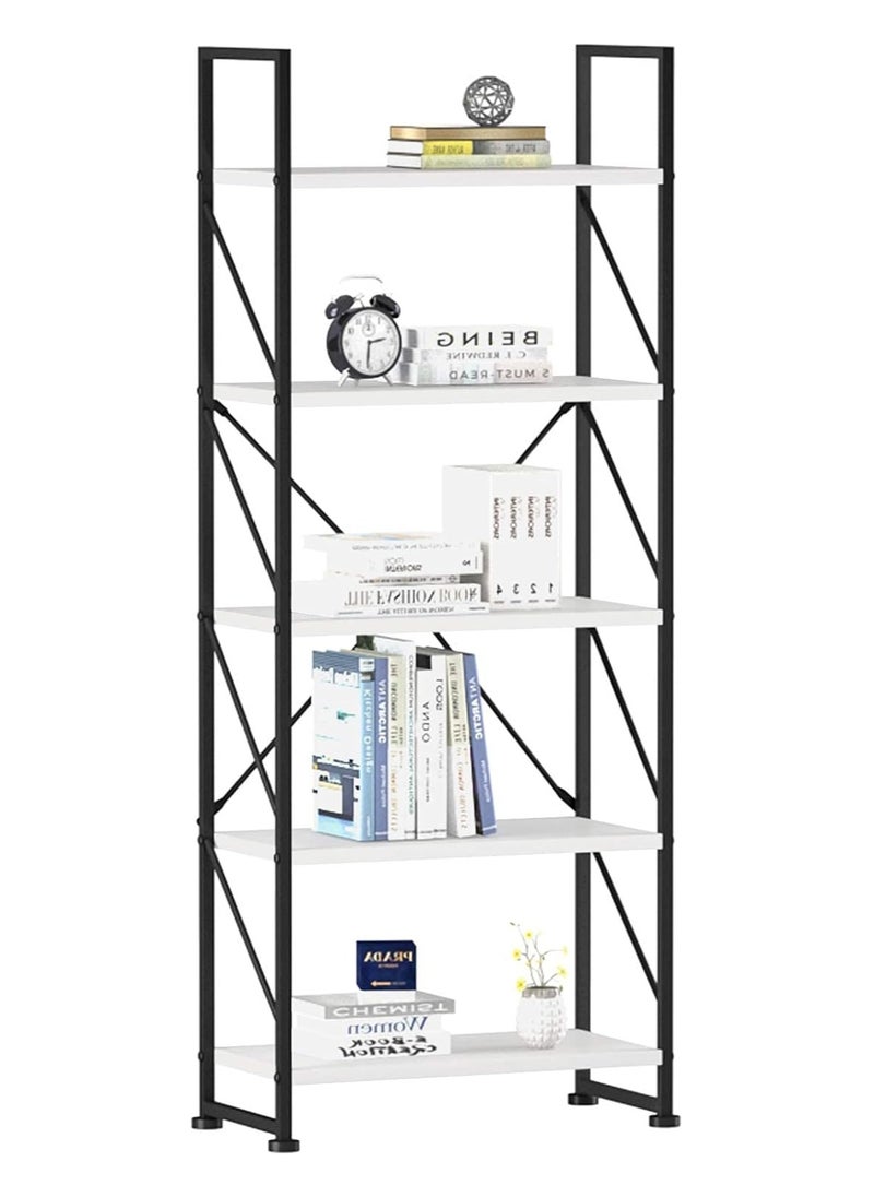 Chulovs - 5 Tiers Bookshelf, Classically Modern White Bookshelf, Wood and Metal Storage Book Rack, Storage Rack Shelves in Living Room/Home/Office, Books Holder Organizer for Books/Movies - Image 1