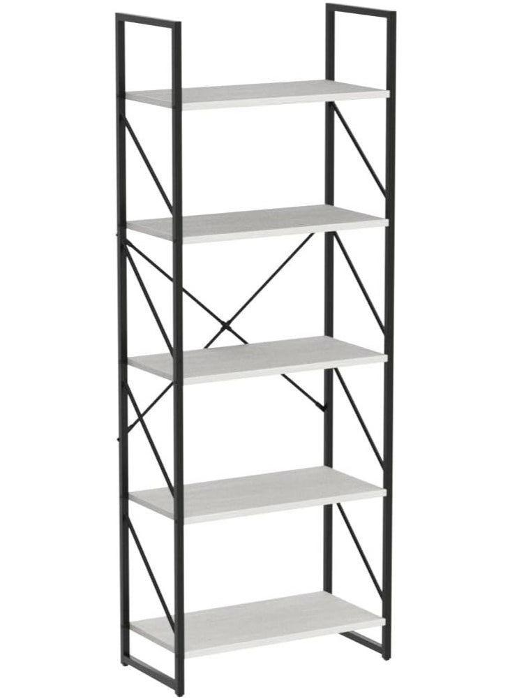 Chulovs - 5 Tiers Bookshelf, Classically Modern White Bookshelf, Wood and Metal Storage Book Rack, Storage Rack Shelves in Living Room/Home/Office, Books Holder Organizer for Books/Movies - Image 1