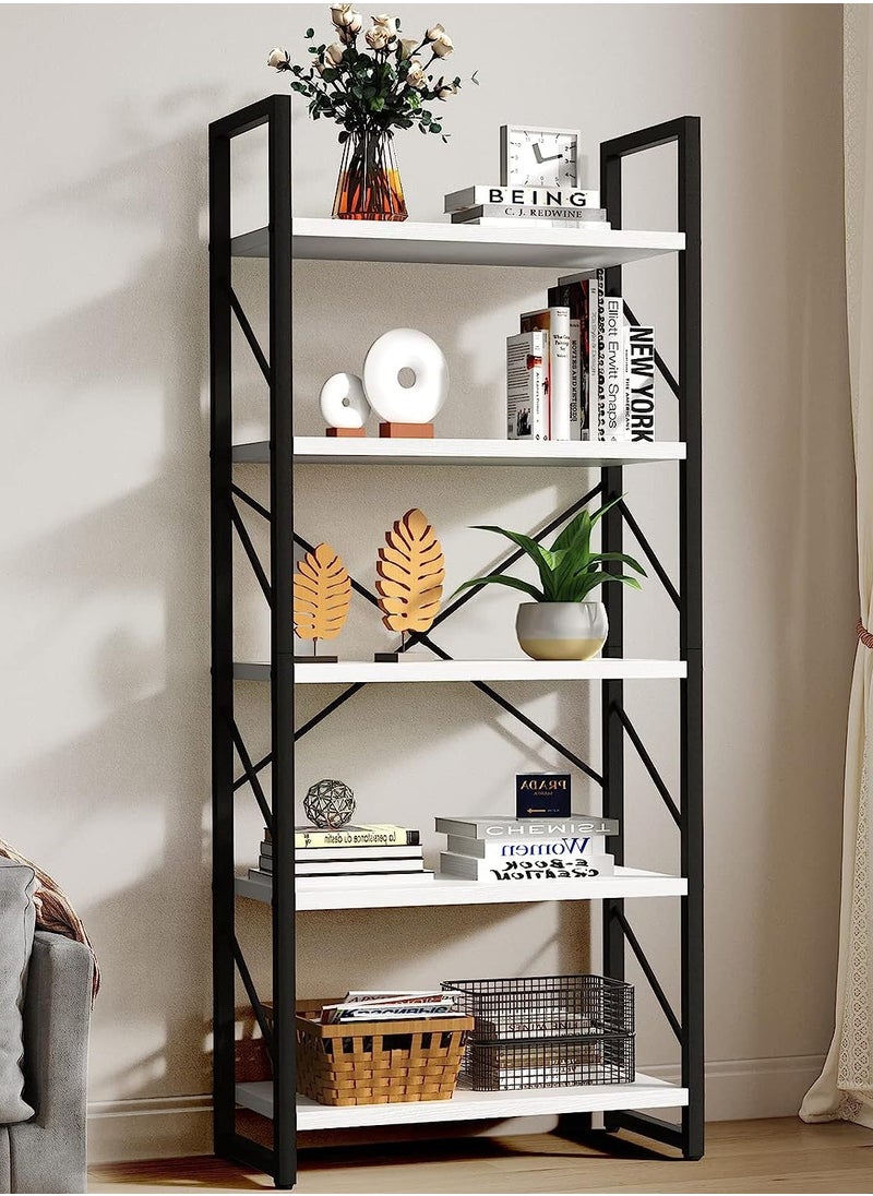 Chulovs - 5 Tiers Bookshelf, Classically Modern White Bookshelf, Wood and Metal Storage Book Rack, Storage Rack Shelves in Living Room/Home/Office, Books Holder Organizer for Books/Movies - Image 1