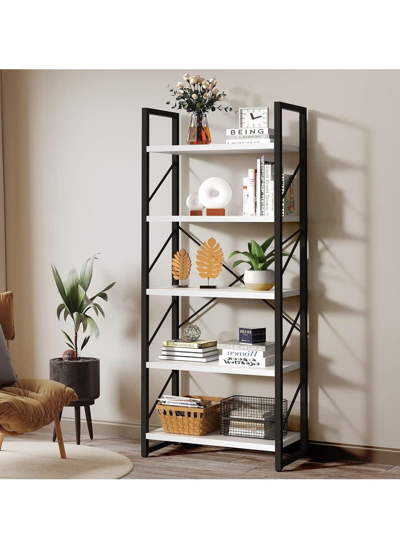 Chulovs - 5 Tiers Bookshelf, Classically Modern White Bookshelf, Wood and Metal Storage Book Rack, Storage Rack Shelves in Living Room/Home/Office, Books Holder Organizer for Books/Movies - Image 1