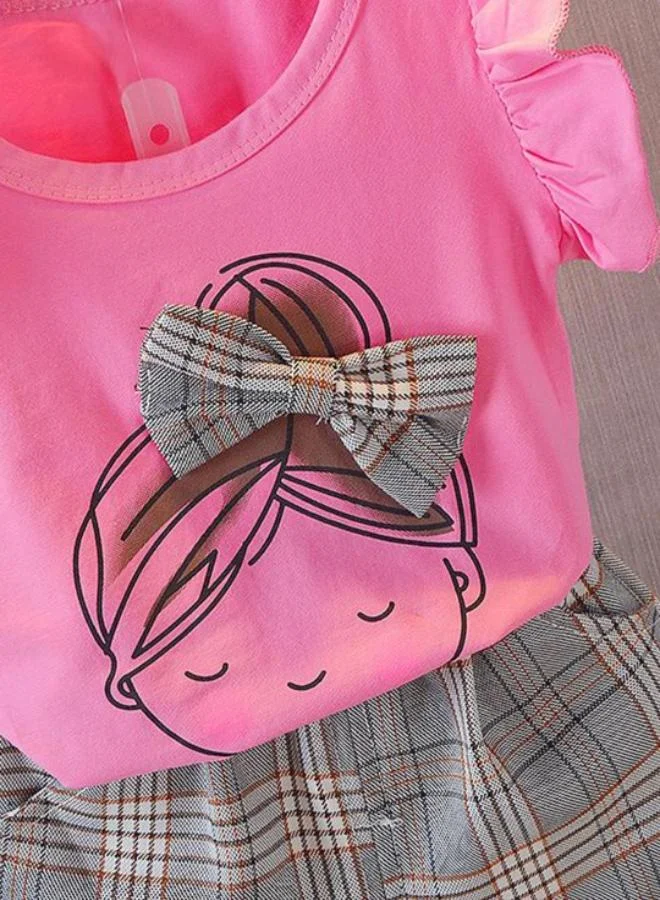 يونيكي Pink Crew Neck Short Sleeve Printed Tshirt & Shorts