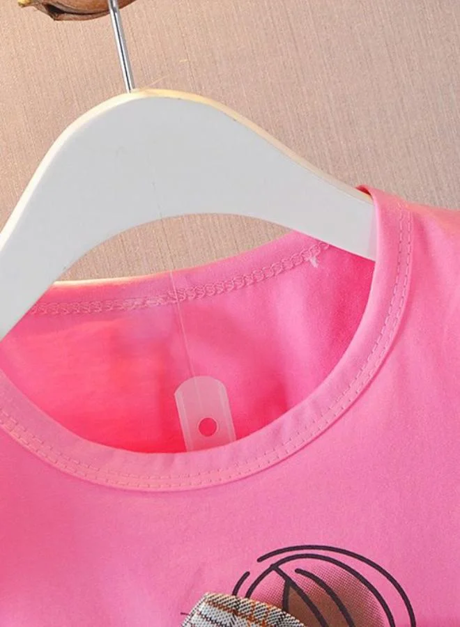 يونيكي Pink Crew Neck Short Sleeve Printed Tshirt & Shorts