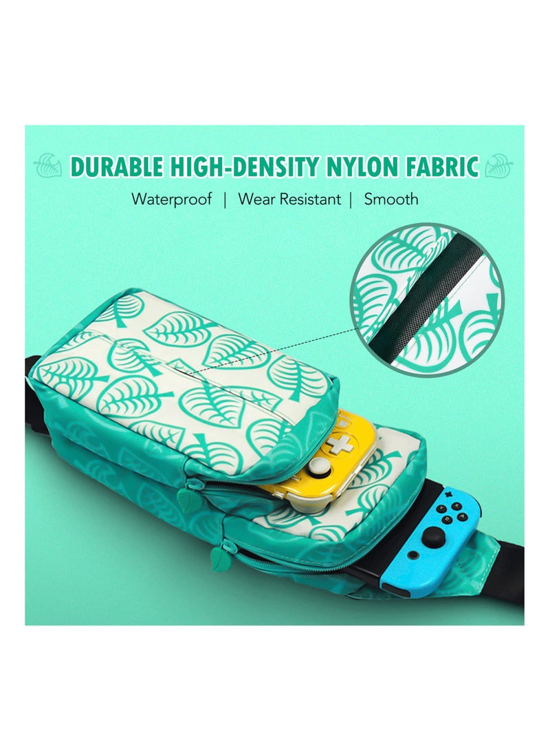 KASTWAVE Cute Leaf Crossbody Bag, Crossing Shoulder Backpack Compatible with Switch Lite, Nylon Waterproof Travel Storage Bag - Image 3