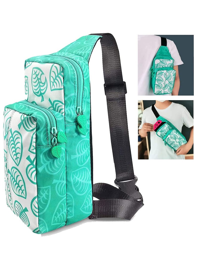 KASTWAVE Cute Leaf Crossbody Bag, Crossing Shoulder Backpack Compatible with Switch Lite, Nylon Waterproof Travel Storage Bag - Image 1
