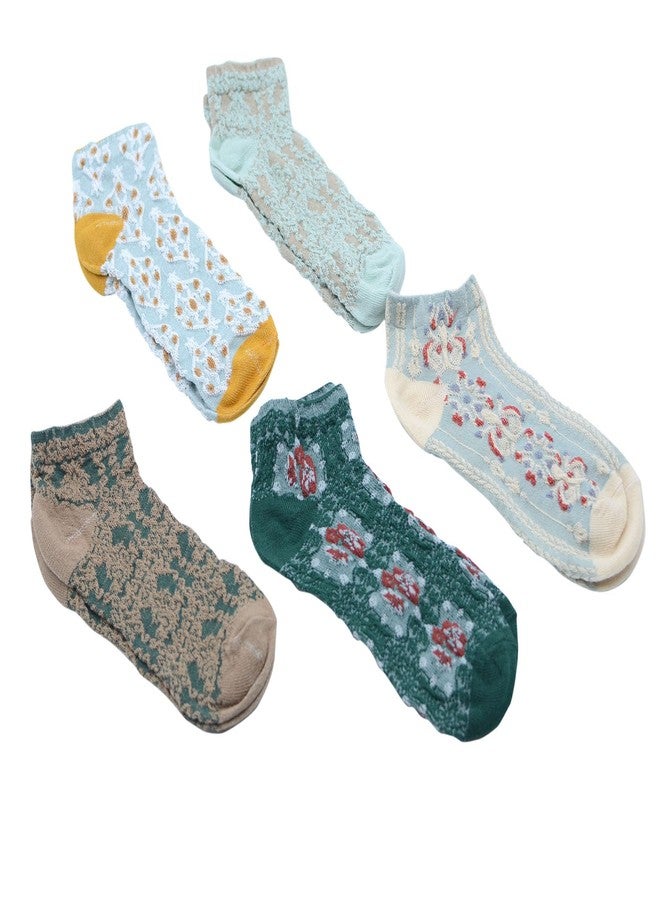 YYaaloa Low Cut Athletic cute Socks with Cute Vintage Embroidered Floral breathable Casual socks for Women Girl (US, Alpha, One Size, Regular, Regular, A- 5pairs) - Image 1