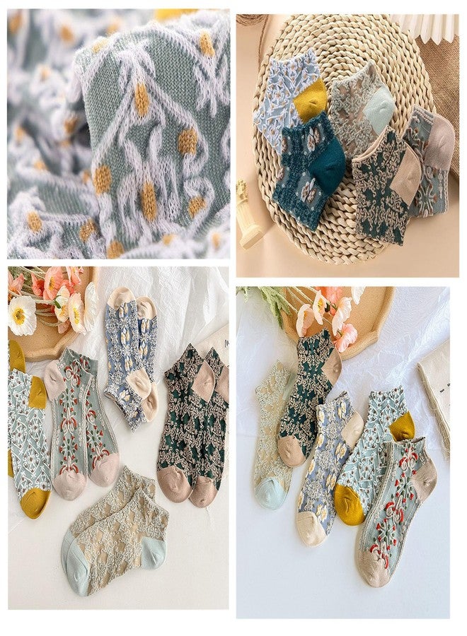 YYaaloa Low Cut Athletic cute Socks with Cute Vintage Embroidered Floral breathable Casual socks for Women Girl (US, Alpha, One Size, Regular, Regular, A- 5pairs) - Image 5